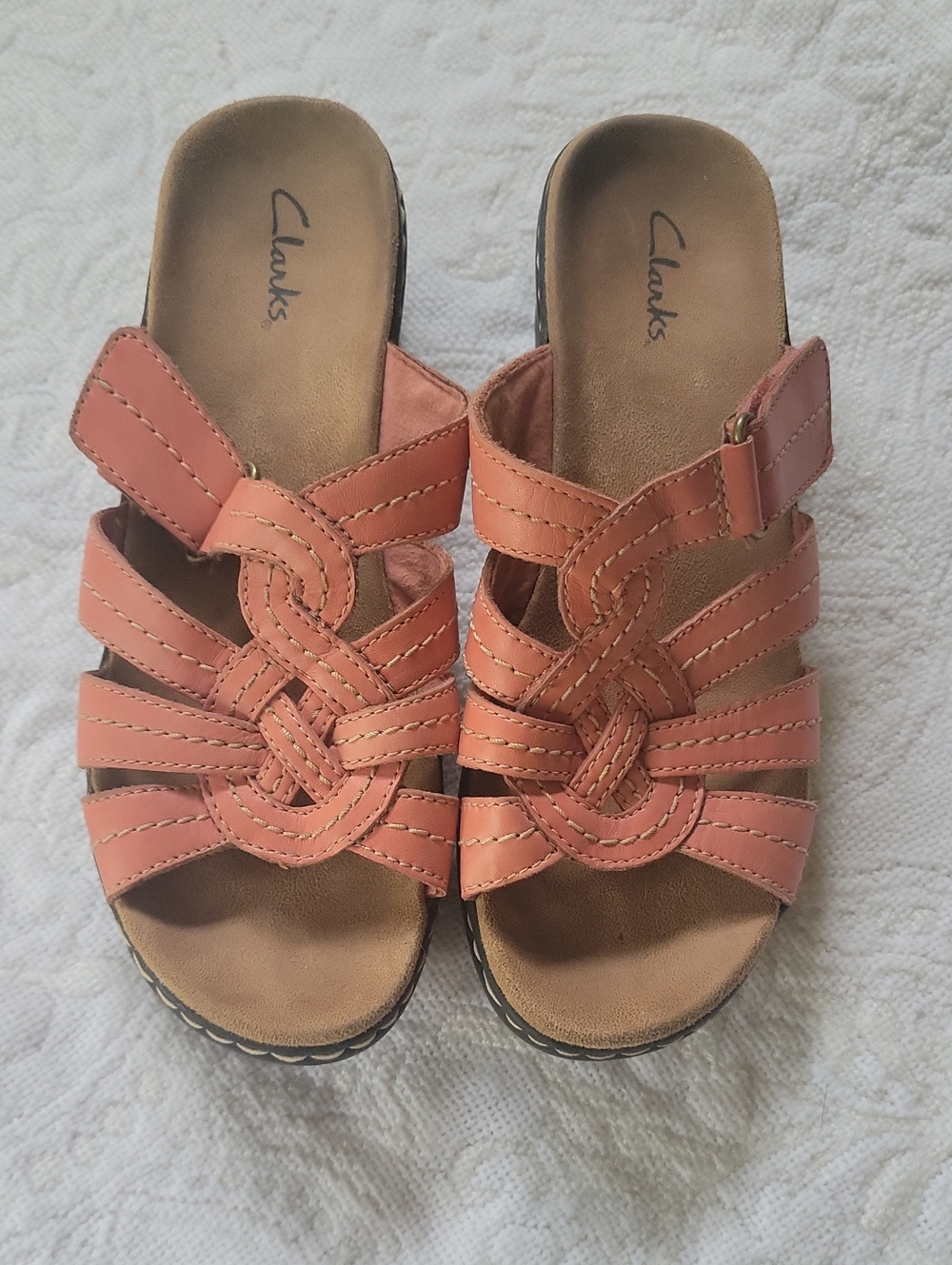 CLARKS  Women’s Coral Pink Leather Slide Mules 7M